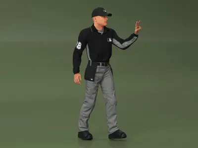 Baseball Umpire in Cap Showing Points 3D model