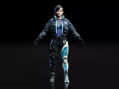 Cyberpunk Female Cyborg - Rigged  Low-poly 3D model