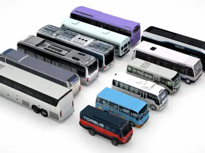12 lowpoly Buses Vol1 Low-poly 3D model