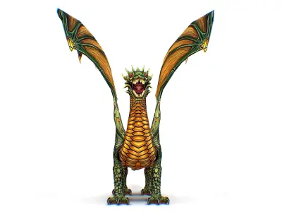 Green Dragon Creature Cartoon Style Low-poly 3D model