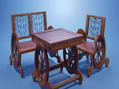 Set Wooden Furniture 1 3D model