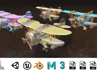 3D Stylized Planes Low-poly 3D model