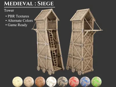 Medieval Siege Engine Tower Low-poly 3D model