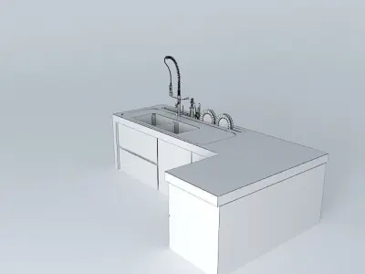 Bench with drainer double bowl and Accessories Free 3D model