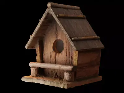 Birdhouse Wood Low-Poly 3D Scan Low-poly 3D model