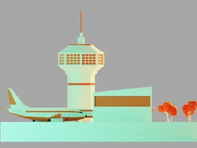 Isometric Airport terminal  Low-poly 3D model