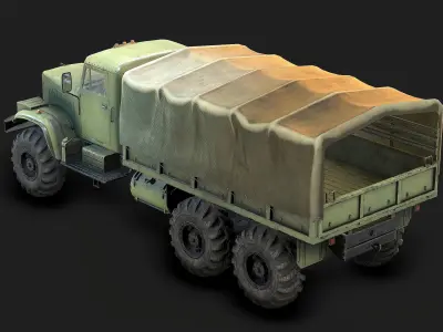 Low Poly Kraz 255 Flatbed Low-poly 3D model