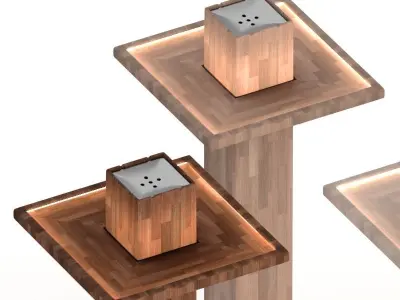 Ashtray three wooden lamp stands with light in middle 3D model