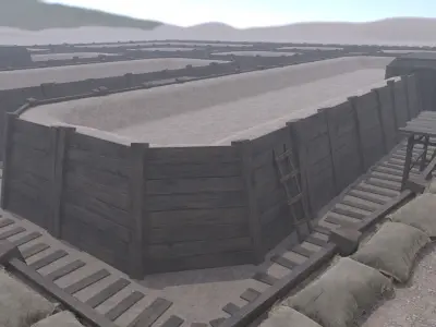 Lowpoly Modular War Trenches Kit Low-poly 3D model
