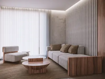Project Y modern living room with wooden furniture Free 3D model