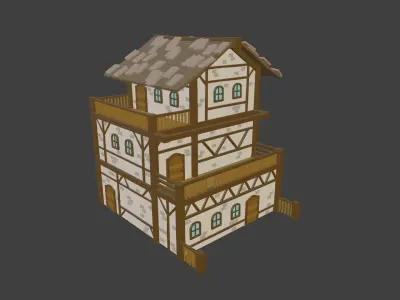 Tavern wooden house Low-poly 3D model