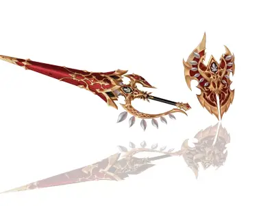 Royal Guard Spear and Shield Low-poly 3D model