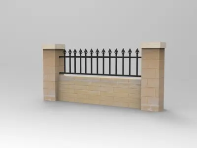 Walls wooden fence with wrought iron railings Free 3D model