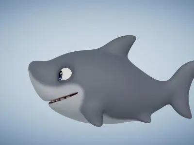 Rigged Cartoon Shark Low-poly 3D model