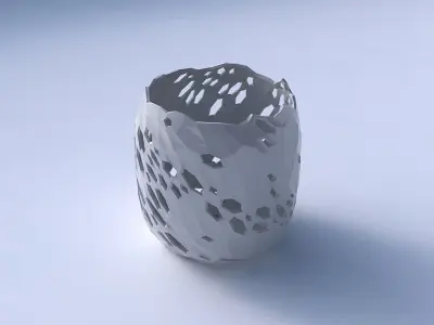 Bowl cylindrical with twisted crystal skin with holes 2 3D model