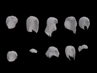 female stylised hair lowpoly Free low-poly 3D model