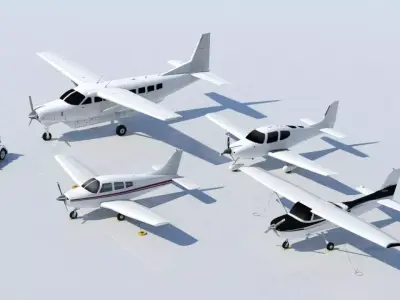 General Aviation static aircraft airport 5 pack low poly blank 3D Model Collection
