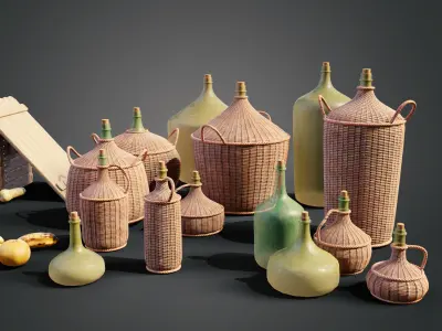 Medieval market container props Low-poly 3D model