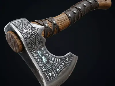 Ancient Viking Axe - Battle weapon with runic engravings 3D model