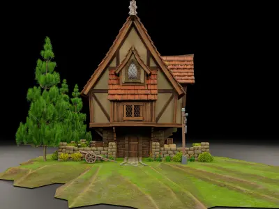 STYLIZED MEDIEVAL BUILDING 02 PRINT READY Low-poly 3D model