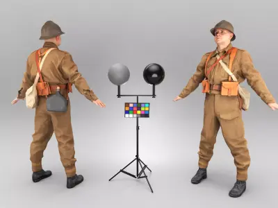 French infantryman ready for animation 360 Low-poly 3D model