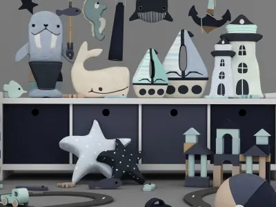 toys and furniture set Low-poly 3D model