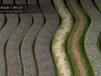 Country roads 01 - Dynamic medieval roads set Low-poly 3D model