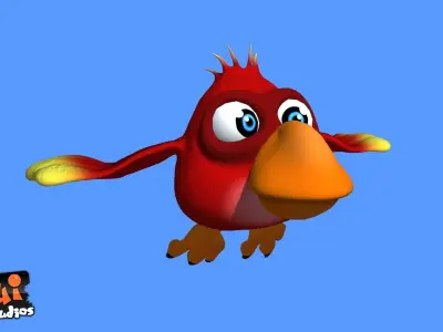 Red Cartoon Bird Low-poly 3D model