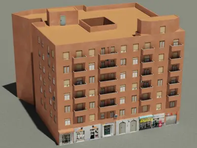 Building apartment with balconies Low-poly 3D model