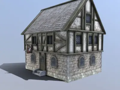 Medieval Tudor Tavern Low-poly 3D model