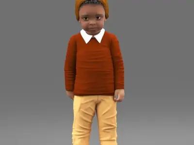 Little Black Boy Light Skin Autumn Clothes Rigged for Cinema 4D 3D model purchase