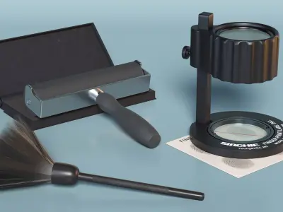 Forensic Fingerprint Analysis Set with Brush Black 3D model