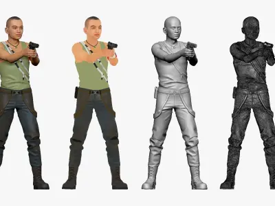 001125 skinhead man with pistiol 3d print ready 3D print model