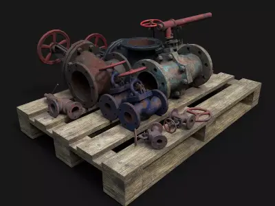 Old industrial valves Low-poly 3D model