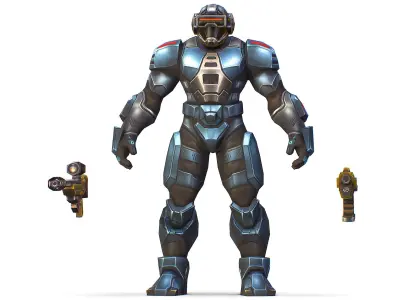 Cartoon Sci-Fi Cyborg Drone Sniper Soldier Low-poly 3D model