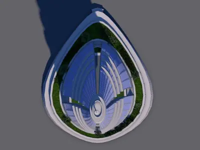 Skyscraper building in shape of teardrop 3D model