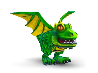 lowpoly 3d model cartoon green dragon Low-poly 3D model