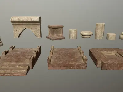 Altar Set stone column Low-poly 3D model