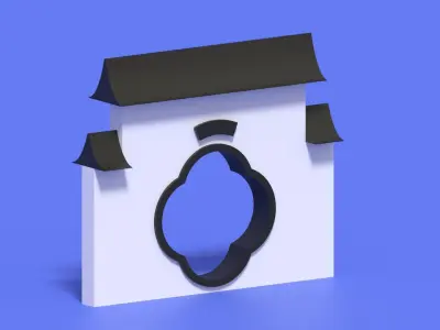 Cartoon Chinese Garden Gate Low-poly 3D model