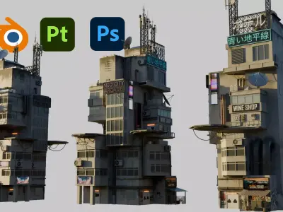 DYSTOPIAN SCI-FI building Low-poly 3D model