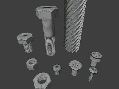 Bolts and nuts kit with worm 3D model