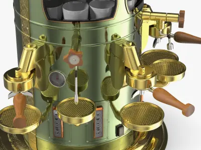 Vintage Espresso Machine With Empty Cups Green 3D model