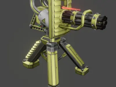 Turret minigun and rocket launcher Low-poly 3D model