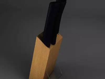 knives three in wooden box 3D model