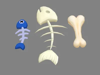 Cartoon Fish Bones - Kitchen waste Low-poly 3D model