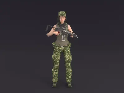 Female Soldier Rigged Low-poly 3D model