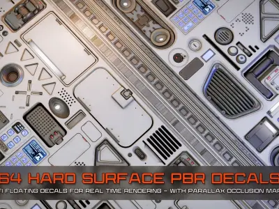 64 Hard Surface PBR Decals Texture