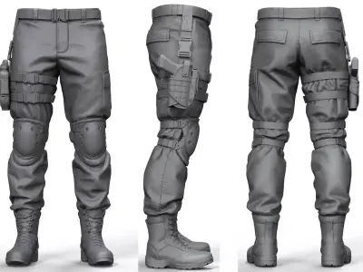 Military pants and Pistol Holster 3D model