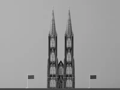 Cartoon Cologne Cathedral Front Facade Low-poly 3D model
