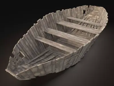 AAA NEXT GEN Old Ruined Destroyed Boat Ship Barge Gondola Raft Free low-poly 3D model